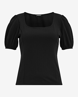 Crepe Scoop Neck Puff Sleeve Tee - thumbnail 8