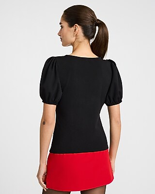 Crepe Scoop Neck Puff Sleeve Tee - thumbnail 6