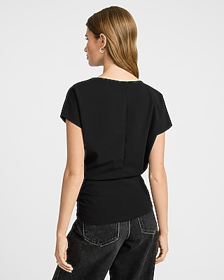 Crepe Crew Neck Short Sleeve Banded Bottom Tee - image 2