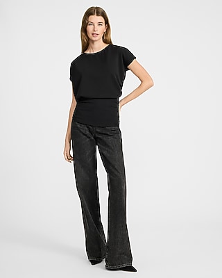 Crepe Crew Neck Short Sleeve Banded Bottom Tee - image 3