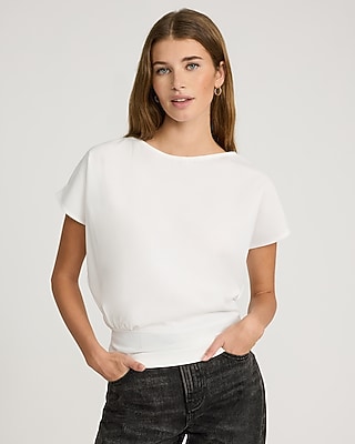 Crepe Crew Neck Side Ruched Banded Hem Tee - image 5
