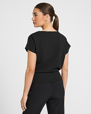 Crepe Crew Neck Side Ruched Banded Hem Tee - image 2