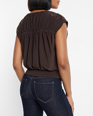 SS POL MATTE DRAPEY TOP BND BTM:PITCH BLACK:XS