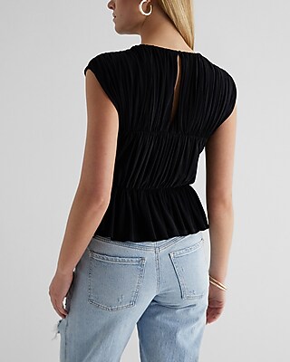 Crew Neck Ruched Peplum Top - image 2