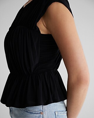 Crew Neck Ruched Peplum Top - image 3