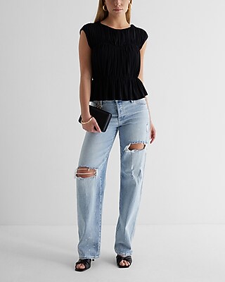 Crew Neck Ruched Peplum Top - image 5