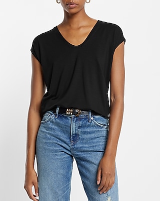 Women's Tall V-Neck Tee Shirts: Black Scoop Neck Tee