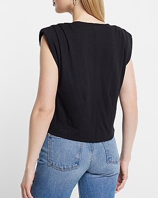 Scoop Neck Padded Shoulder Sleeveless Tee - image 4