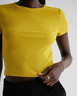 Fitted Ribbed Crew Neck Cropped Tee