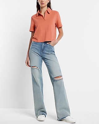 Skimming V-Neck Short Sleeve Polo Top
