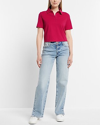 Skimming V-Neck Short Sleeve Polo Top