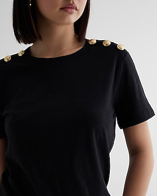 Skimming Novelty Button Crew Neck Tee