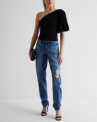 Skimming One Shoulder Puff Sleeve Tee - image 3