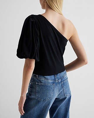 Skimming One Shoulder Puff Sleeve Tee - image 4