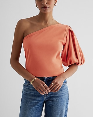 Skimming One Shoulder Puff Sleeve Tee