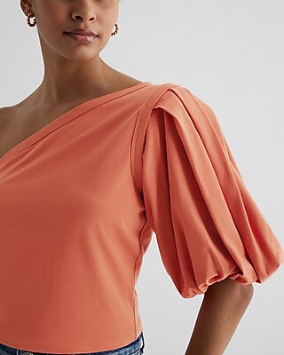 Skimming One Shoulder Puff Sleeve Tee