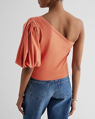 Skimming One Shoulder Puff Sleeve Tee