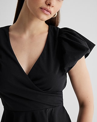 V-Neck Flutter Sleeve Wrap Peplum Top