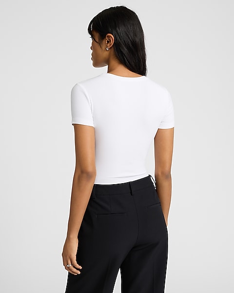 Fitted Ribbed Crew Neck Short Sleeve Tee | Express Fitted Ribbed Crew Neck Short Sleeve Tee | Express