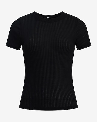 Sheer Ribbed Crew Neck Short Sleeve Tee
