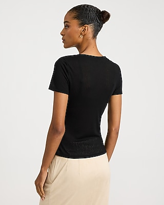 Sheer Ribbed Crew Neck Short Sleeve Tee