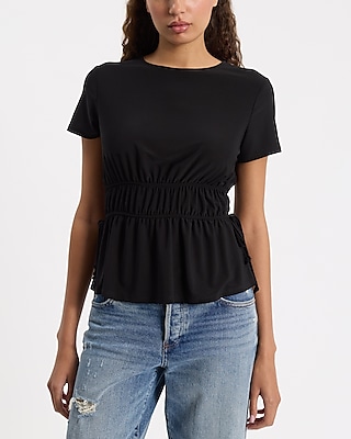 Crew Neck Short Sleeve Pleated Tie Tee