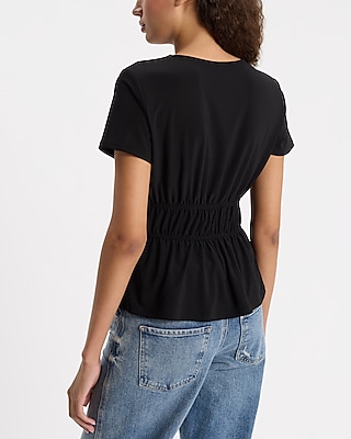 Crew Neck Short Sleeve Pleated Tie Tee