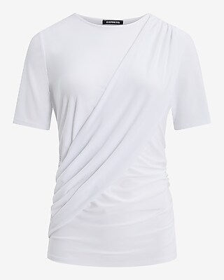 Crew Neck Short Sleeve Draped Ruched Tee - image 4