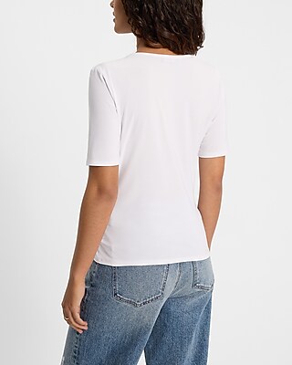 Crew Neck Short Sleeve Draped Ruched Tee - image 2