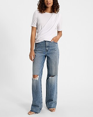Crew Neck Short Sleeve Draped Ruched Tee - image 3