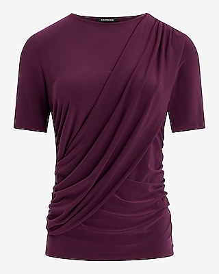 Crew Neck Short Sleeve Draped Ruched Tee