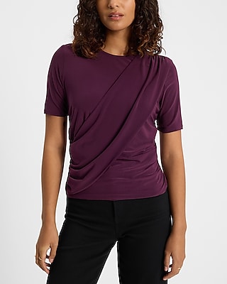 Crew Neck Short Sleeve Draped Ruched Tee