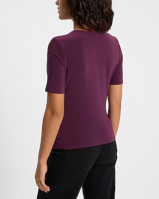 Crew Neck Short Sleeve Draped Ruched Tee