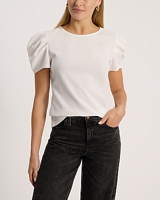 Crew Neck Short Puff Sleeve Tee