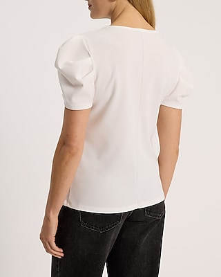 Crew Neck Short Puff Sleeve Tee