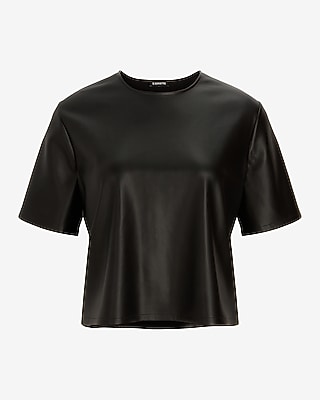 Skimming Faux Leather Crew Neck Boxy Tee
