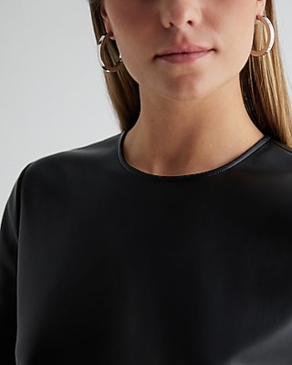Skimming Faux Leather Crew Neck Boxy Tee