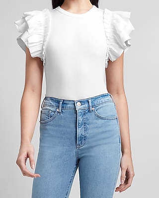 ribbed ruffle sleeve top