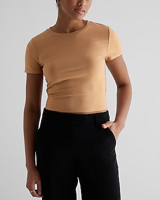 Ribbed Shine Fitted Crew Neck Crop Top