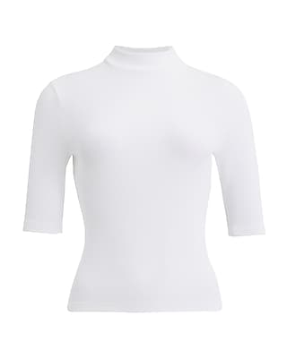Essential Fitted Ribbed Mock Neck Elbow Sleeve Tee