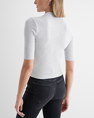 Ribbed Mock Neck Elbow Sleeve Tee