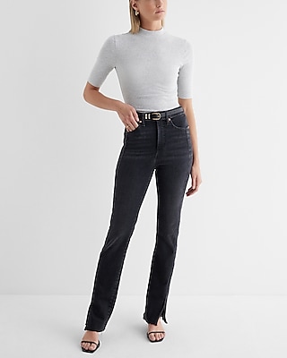 Ribbed Mock Neck Elbow Sleeve Tee