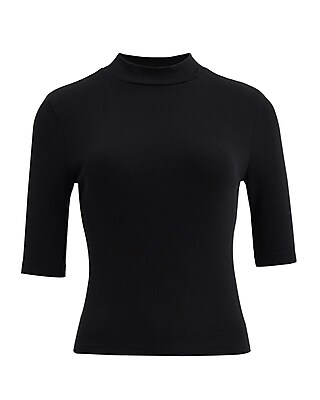 Ribbed Mock Neck Elbow Sleeve Tee