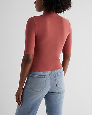 Ribbed Mock Neck Elbow Sleeve Tee