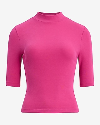 Ribbed Mock Neck Elbow Sleeve Tee