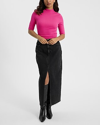 Ribbed Mock Neck Elbow Sleeve Tee