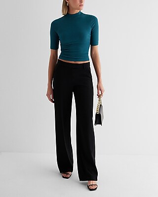 Ribbed Mock Neck Elbow Sleeve Tee