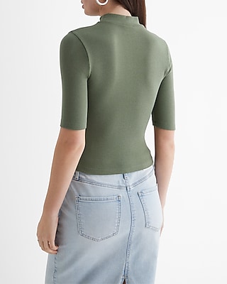 Ribbed Mock Neck Elbow Sleeve Tee