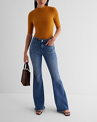 Ribbed Mock Neck Elbow Sleeve Tee