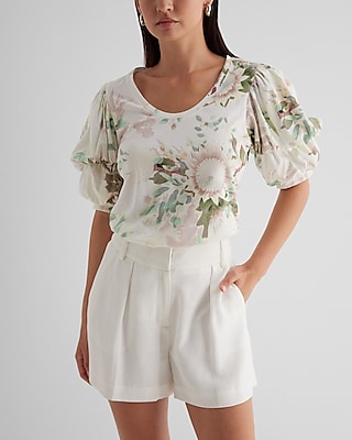 Floral Skimming Scoop Neck Puff Sleeve Tee